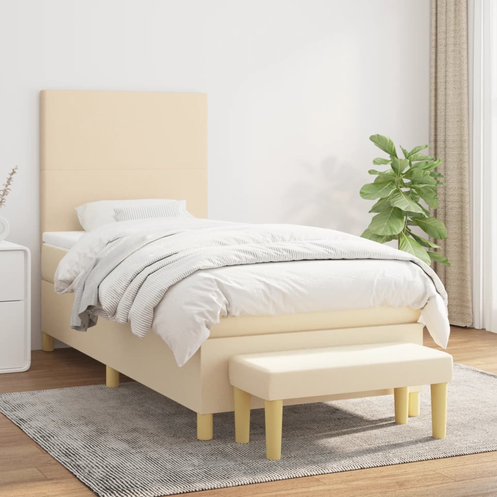 Boxspring met matras stof crèmekleurig 90x200 cm – afbeelding 1