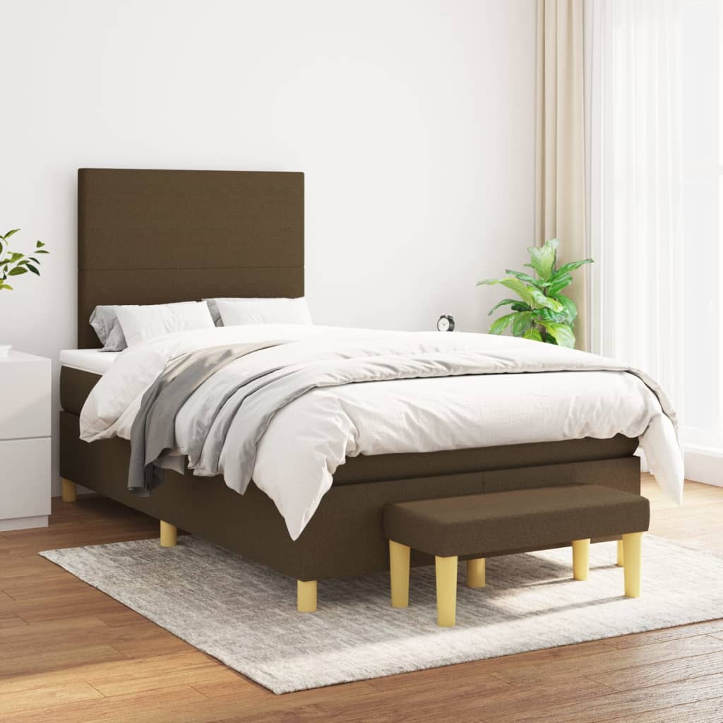Boxspring met matras stof donkerbruin 120x200 cm – afbeelding 1
