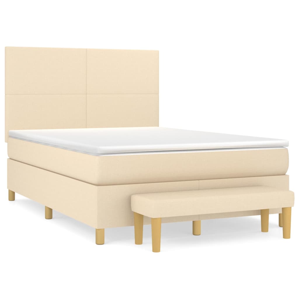 Boxspring met matras stof crèmekleurig 140x190 cm – afbeelding 2