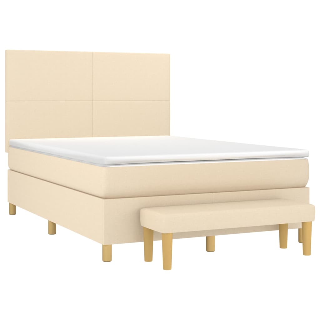 Boxspring met matras stof crèmekleurig 140x190 cm – afbeelding 3