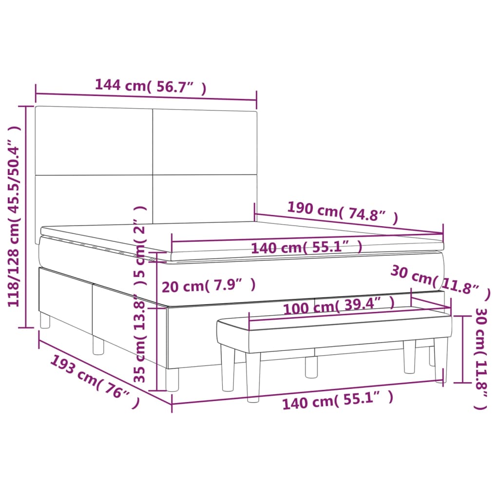 Boxspring met matras stof crèmekleurig 140x190 cm – afbeelding 8