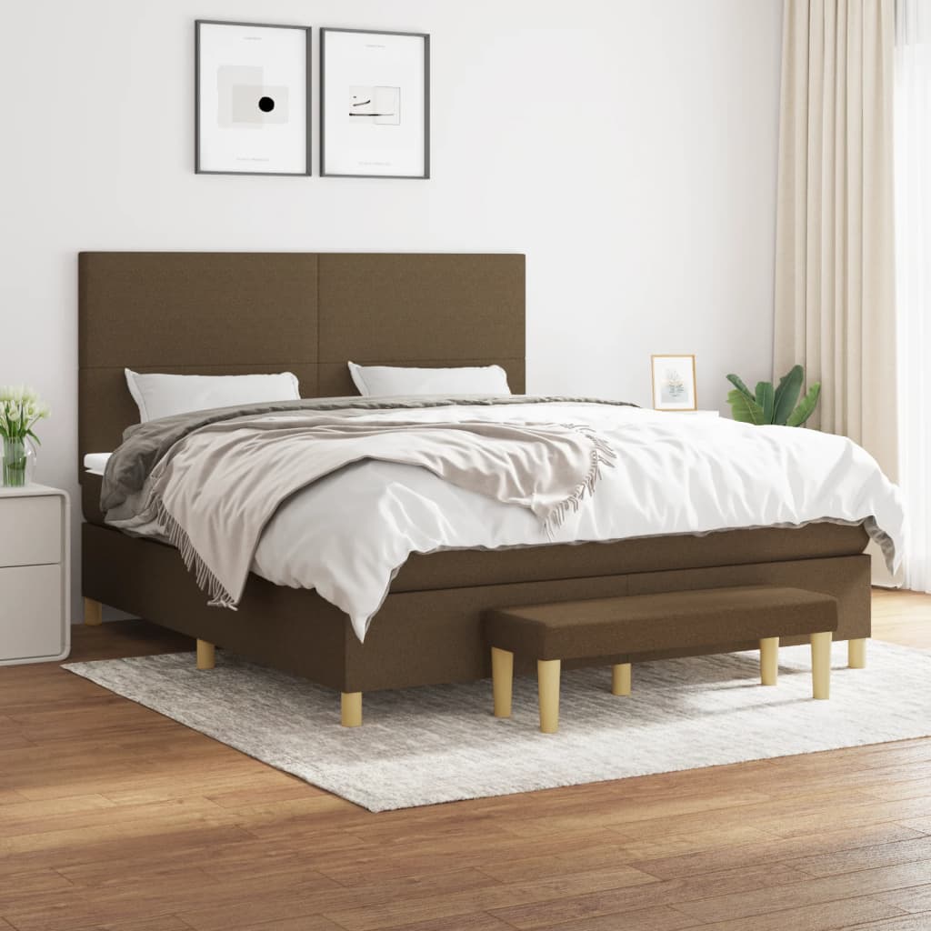 Boxspring met matras stof donkerbruin 160x200 cm – afbeelding 1