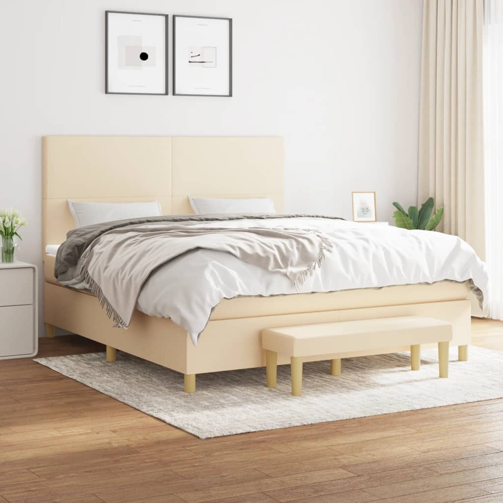 Boxspring met matras stof crèmekleurig 160x200 cm – afbeelding 1