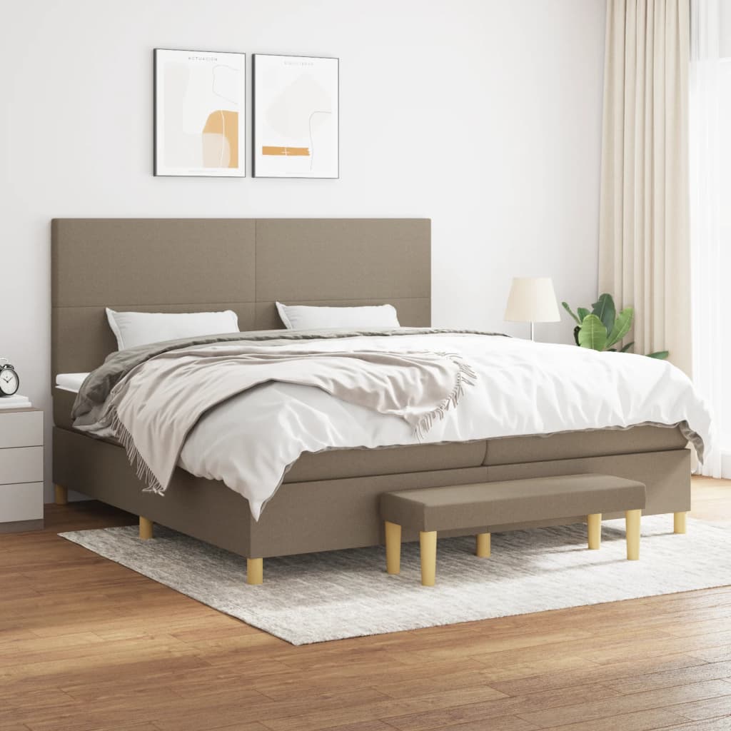 Boxspring met matras stof taupe 200x200 cm – afbeelding 1