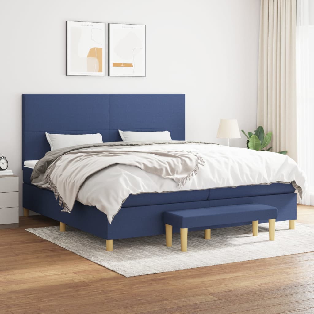 Boxspring met matras stof blauw 200x200 cm – afbeelding 1