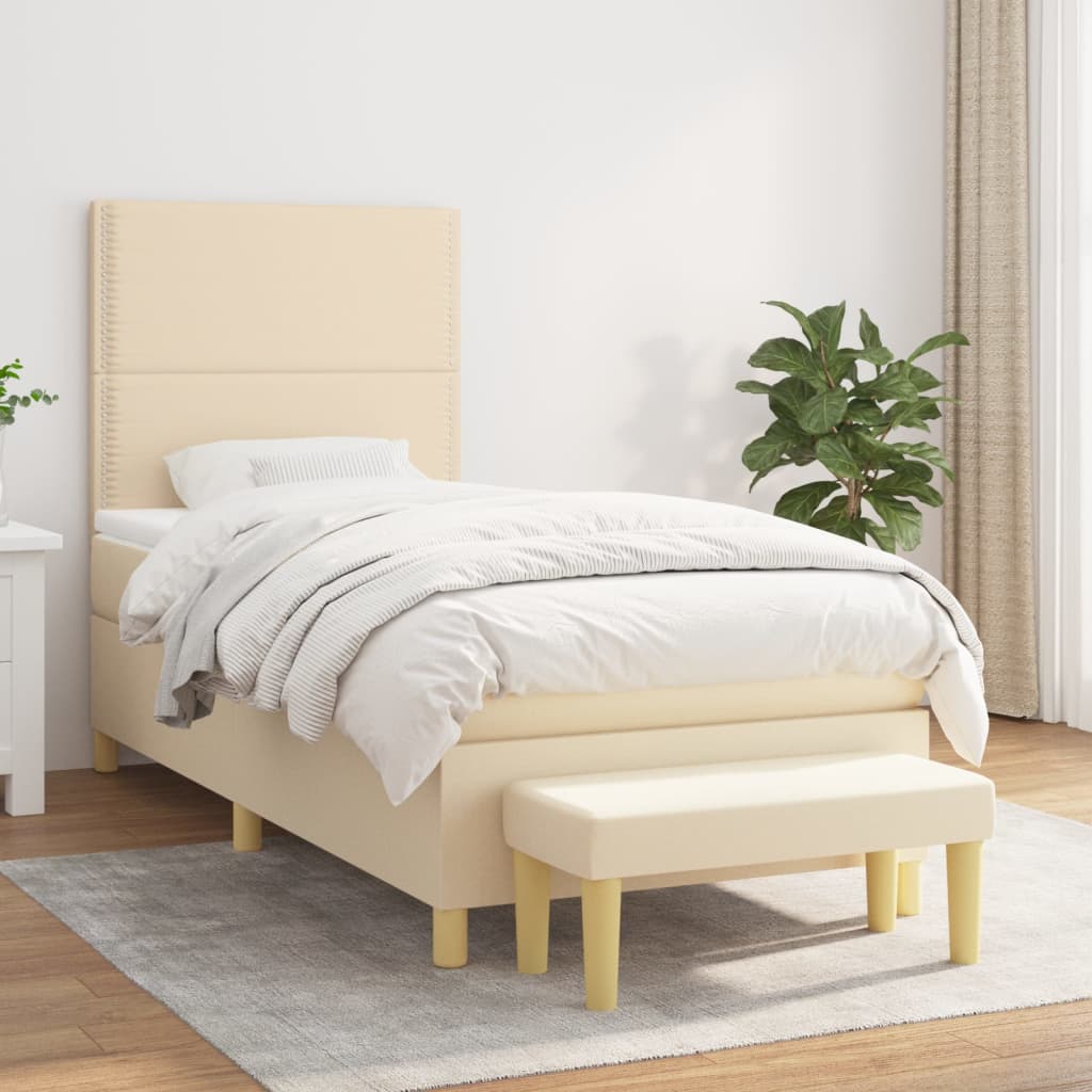 Boxspring met matras stof crèmekleurig 90x200 cm – afbeelding 1