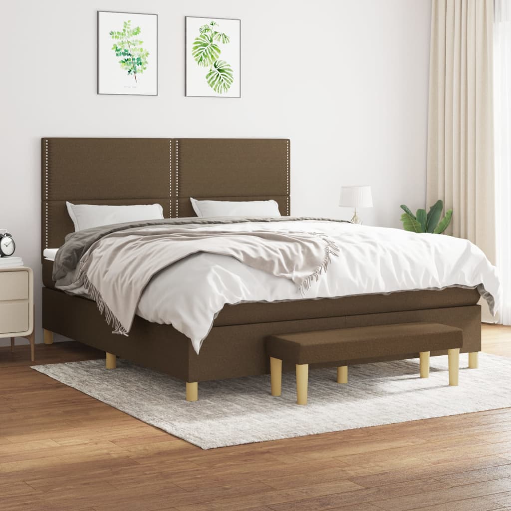 Boxspring met matras stof donkerbruin 180x200 cm – afbeelding 1