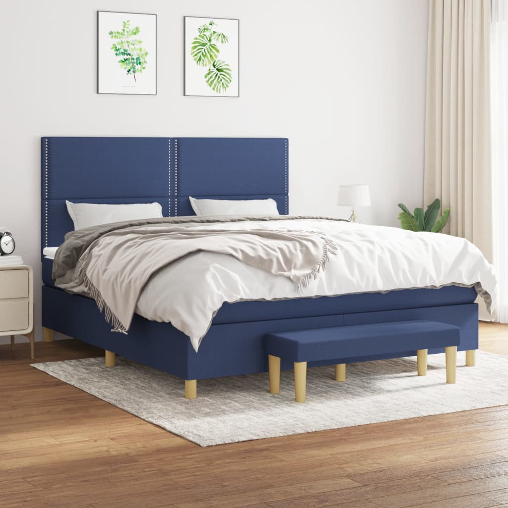Boxspring met matras stof blauw 180x200 cm – afbeelding 1
