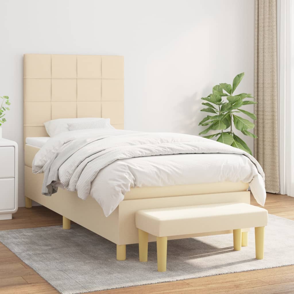 Boxspring met matras stof crèmekleurig 90x200 cm – afbeelding 1
