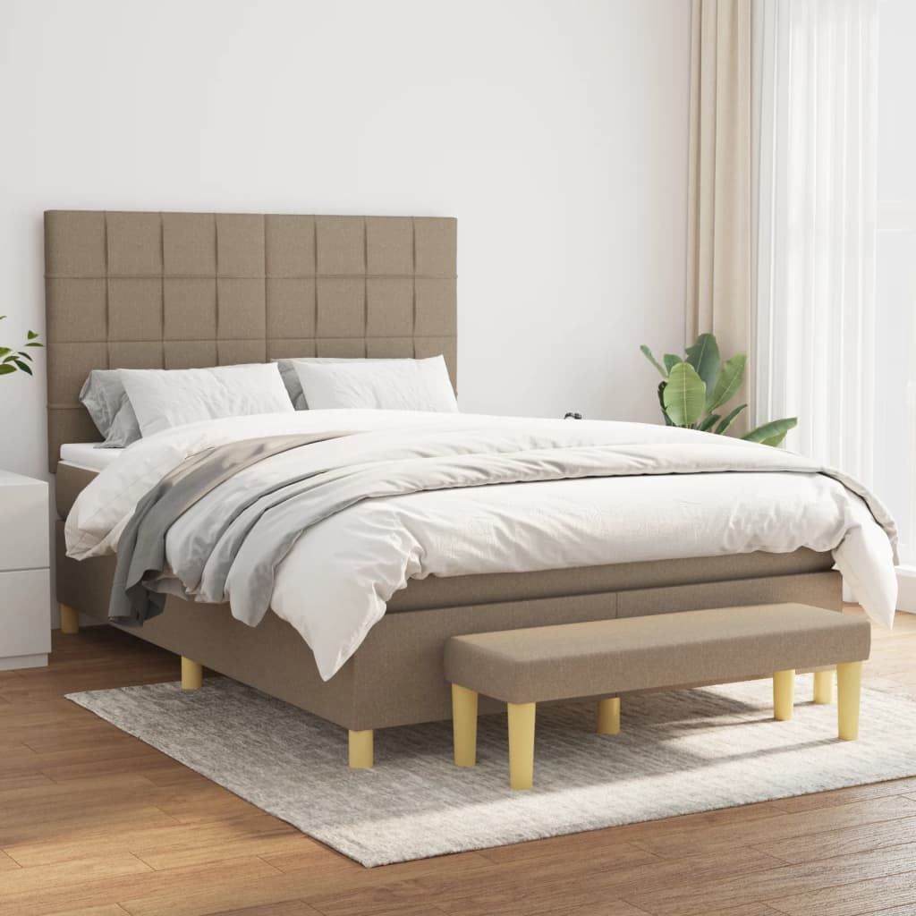 Boxspring met matras stof taupe 140x190 cm – afbeelding 1
