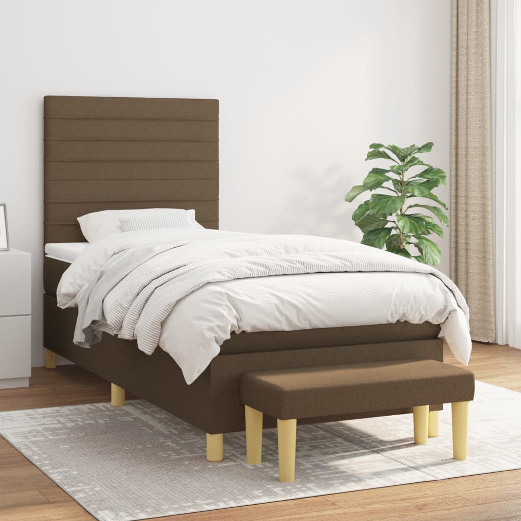 Boxspring met matras stof donkerbruin 90x190 cm