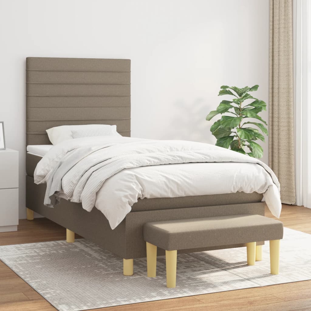 Boxspring met matras stof taupe 90x200 cm – afbeelding 1