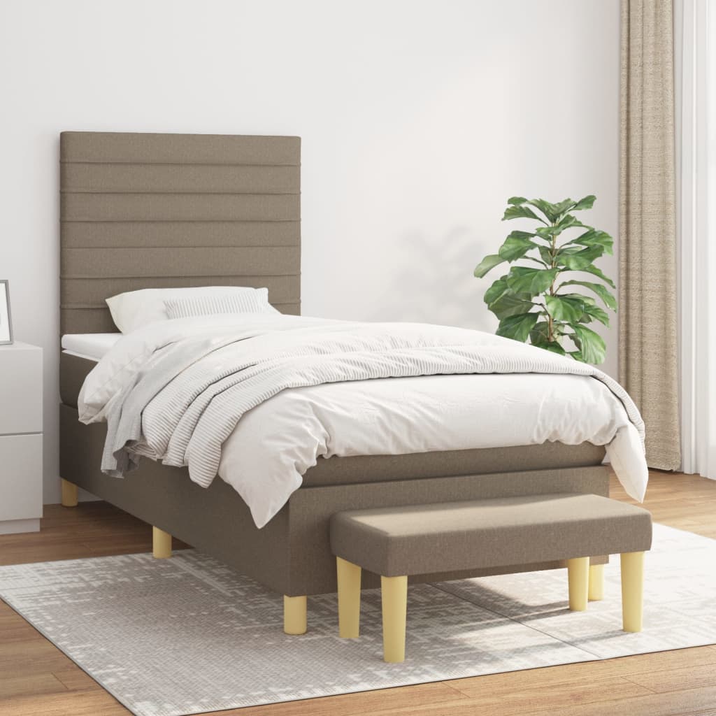 Boxspring met matras stof taupe 100x200 cm – afbeelding 1
