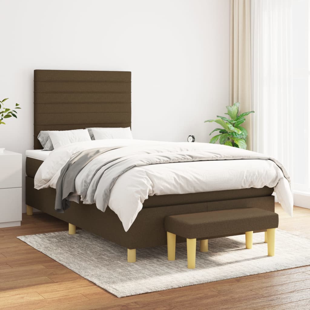 Boxspring met matras stof donkerbruin 120x200 cm – afbeelding 1