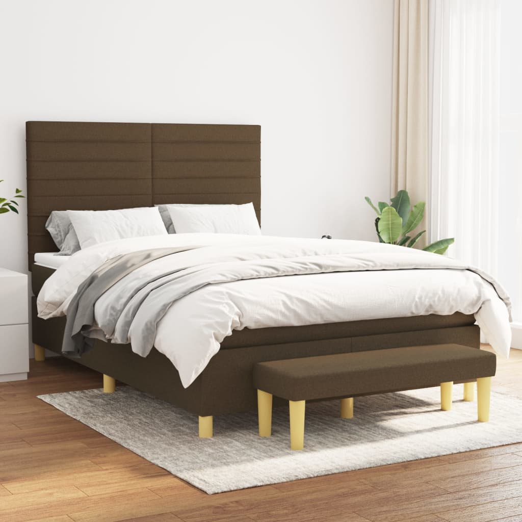 Boxspring met matras stof donkerbruin 140x190 cm – afbeelding 1
