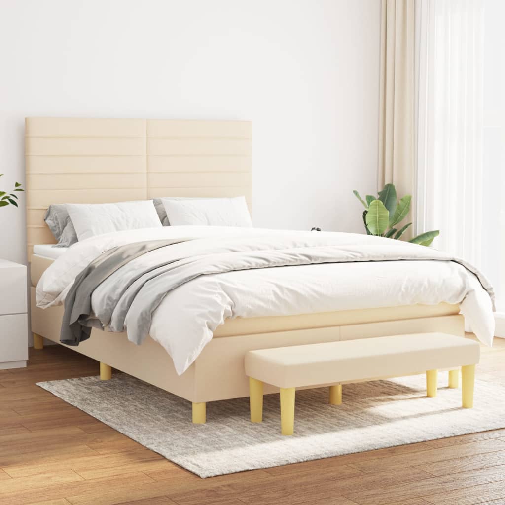 Boxspring met matras stof crèmekleurig 140x190 cm – afbeelding 1
