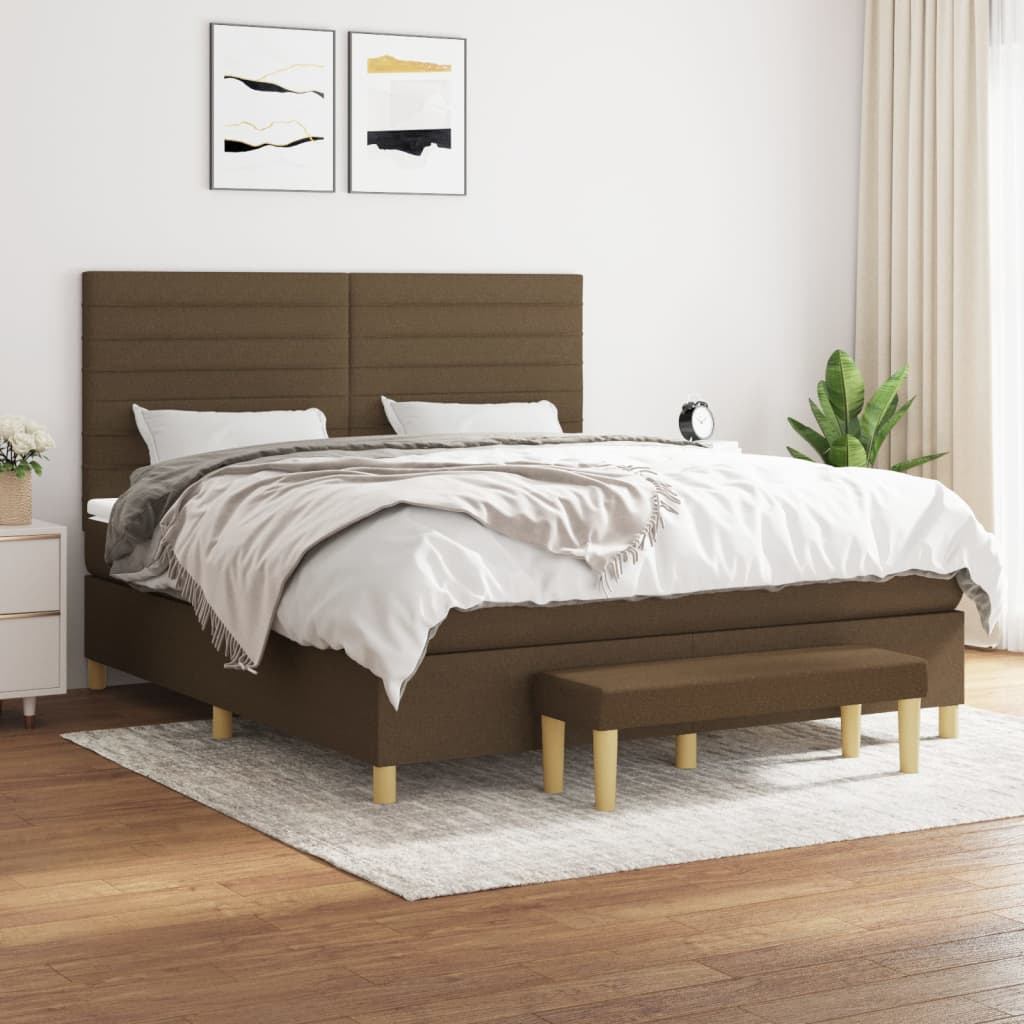 Boxspring met matras stof donkerbruin 160x200 cm – afbeelding 1
