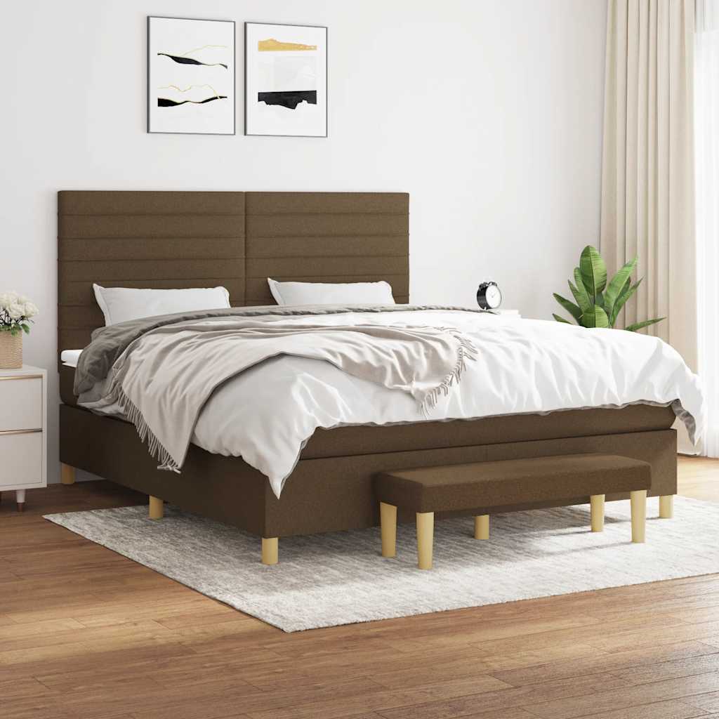 Boxspring met matras stof donkerbruin 180x200 cm – afbeelding 1