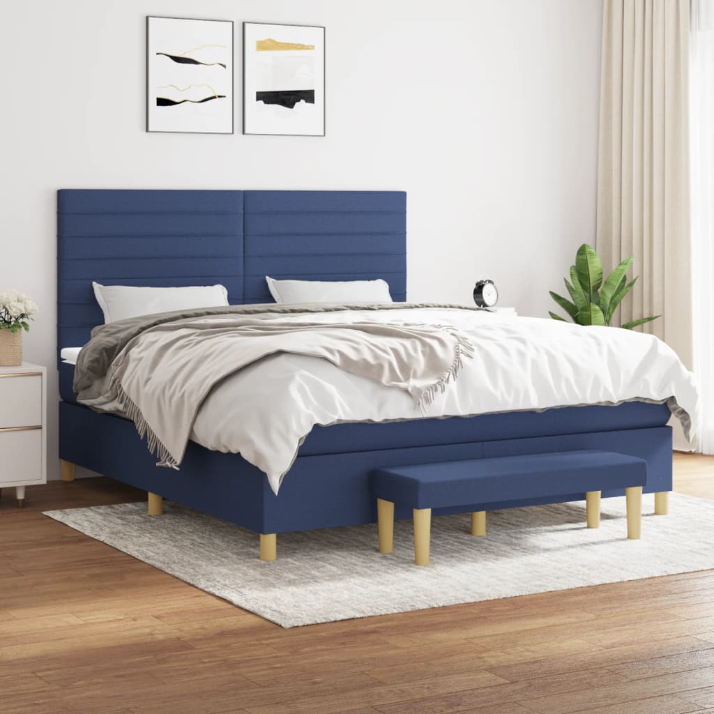 Boxspring met matras stof blauw 180x200 cm – afbeelding 1