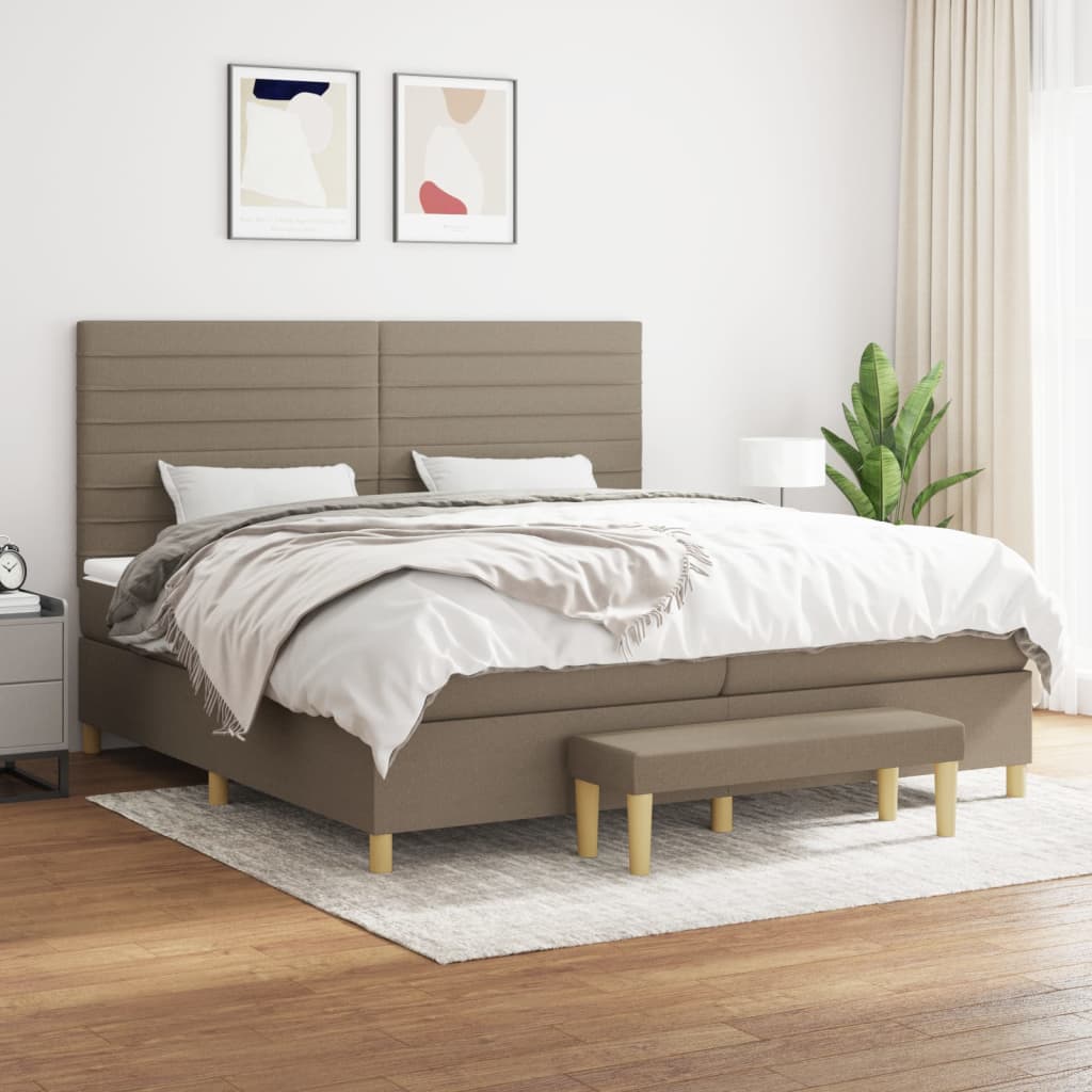 Boxspring met matras stof taupe 200x200 cm – afbeelding 1