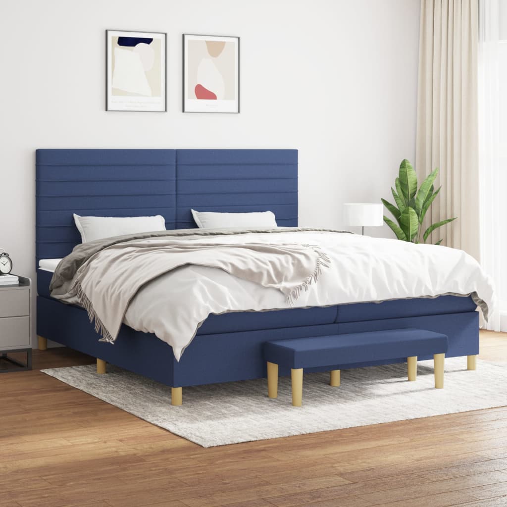 Boxspring met matras stof blauw 200x200 cm – afbeelding 1