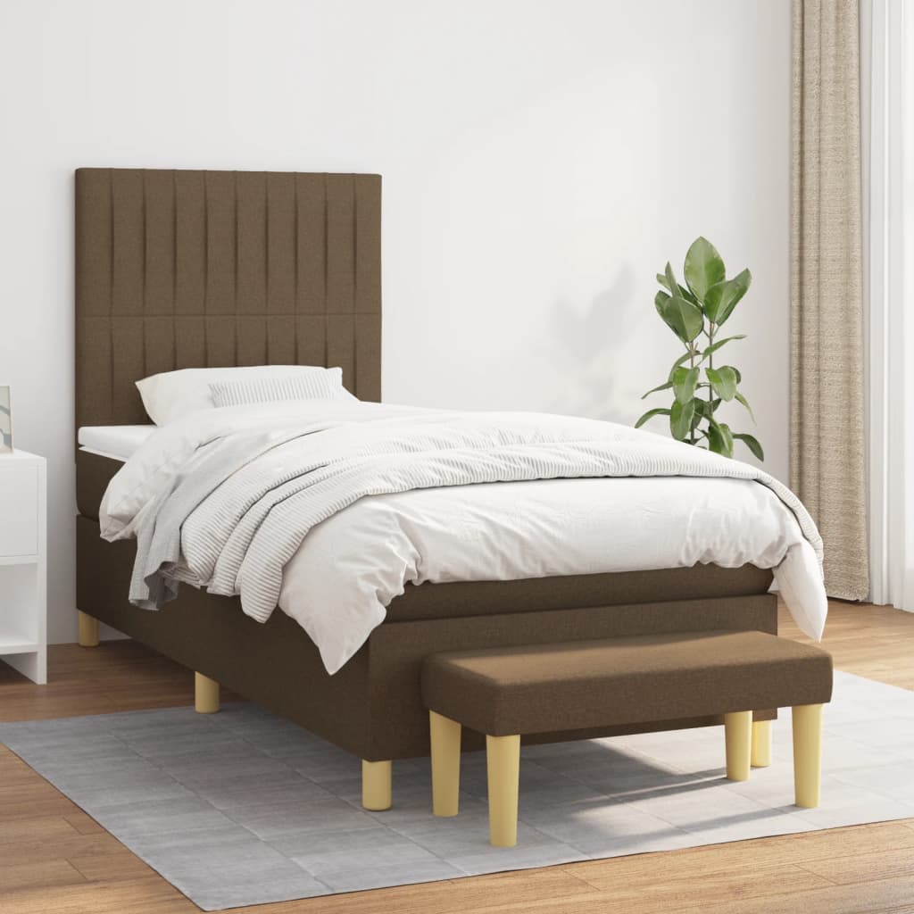 Boxspring met matras stof donkerbruin 80x200 cm – afbeelding 1