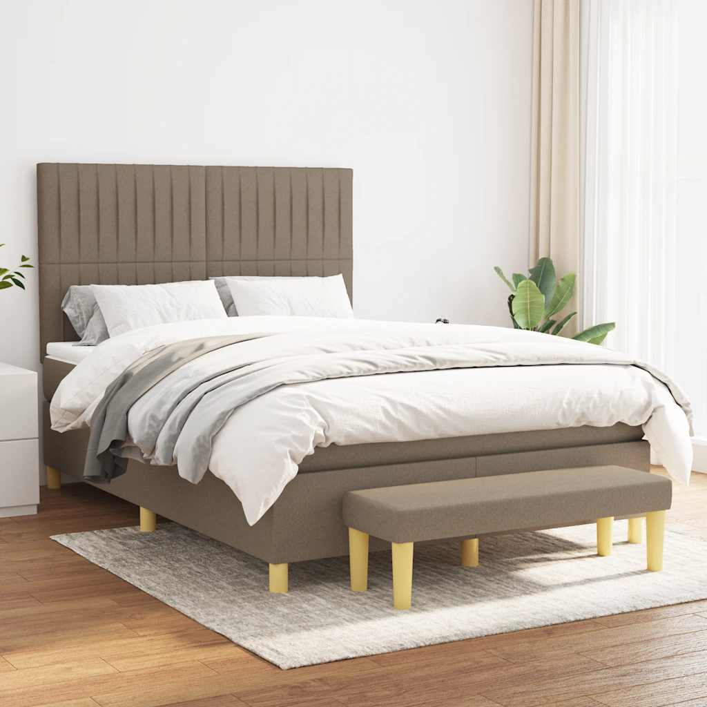 Boxspring met matras stof taupe 140x190 cm – afbeelding 1