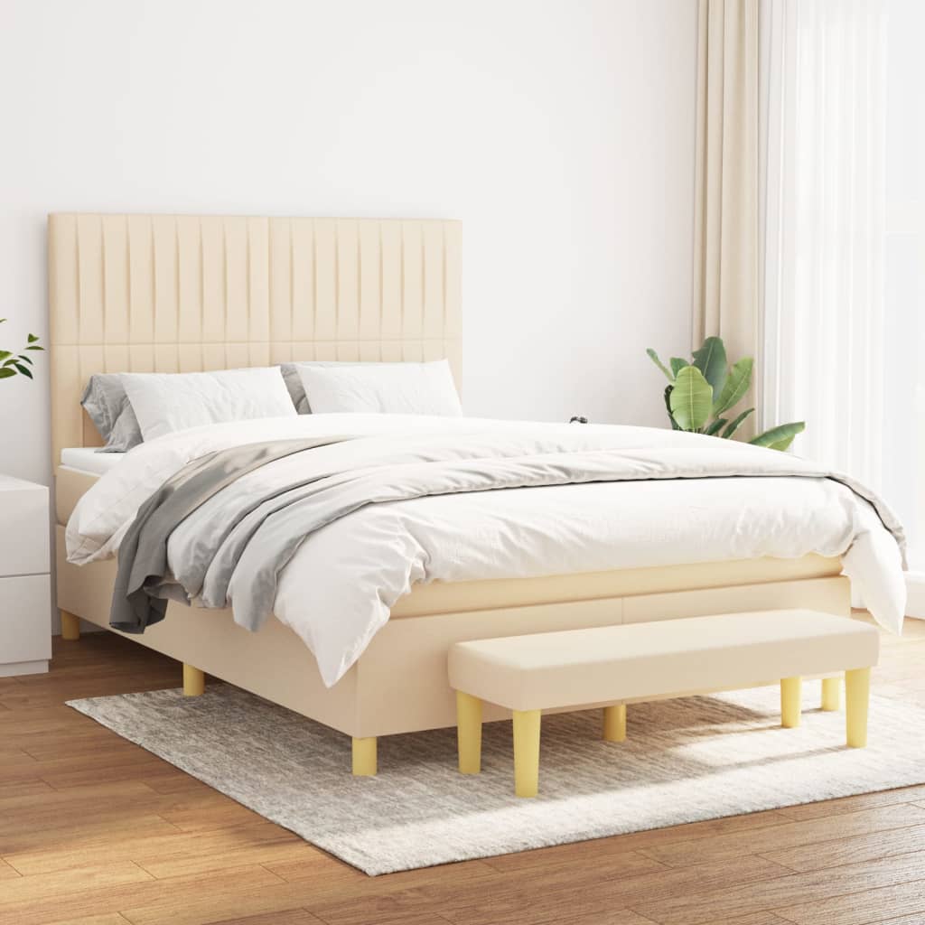 Boxspring met matras stof crèmekleurig 140x190 cm – afbeelding 1