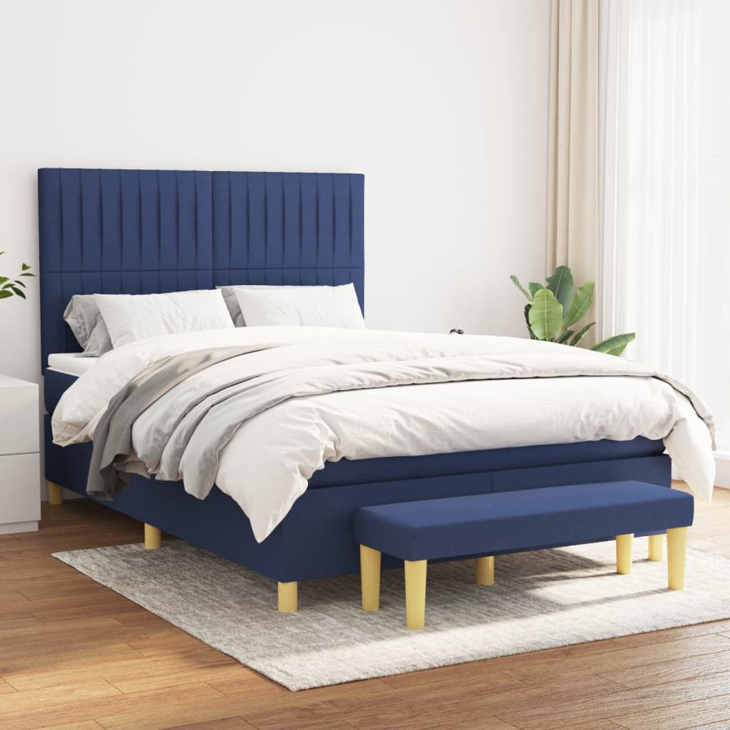 Boxspring met matras stof blauw 140x200 cm – afbeelding 1