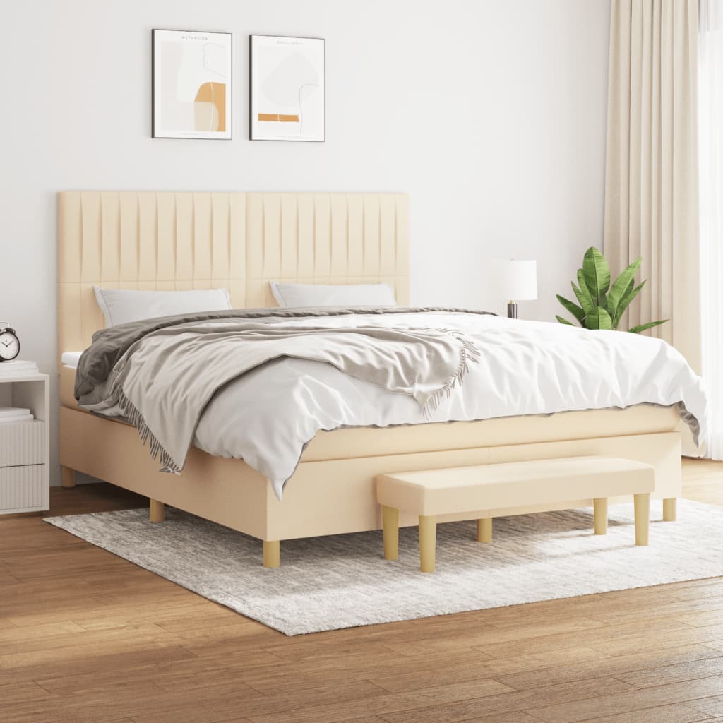 Boxspring met matras stof crèmekleurig 160x200 cm – afbeelding 1