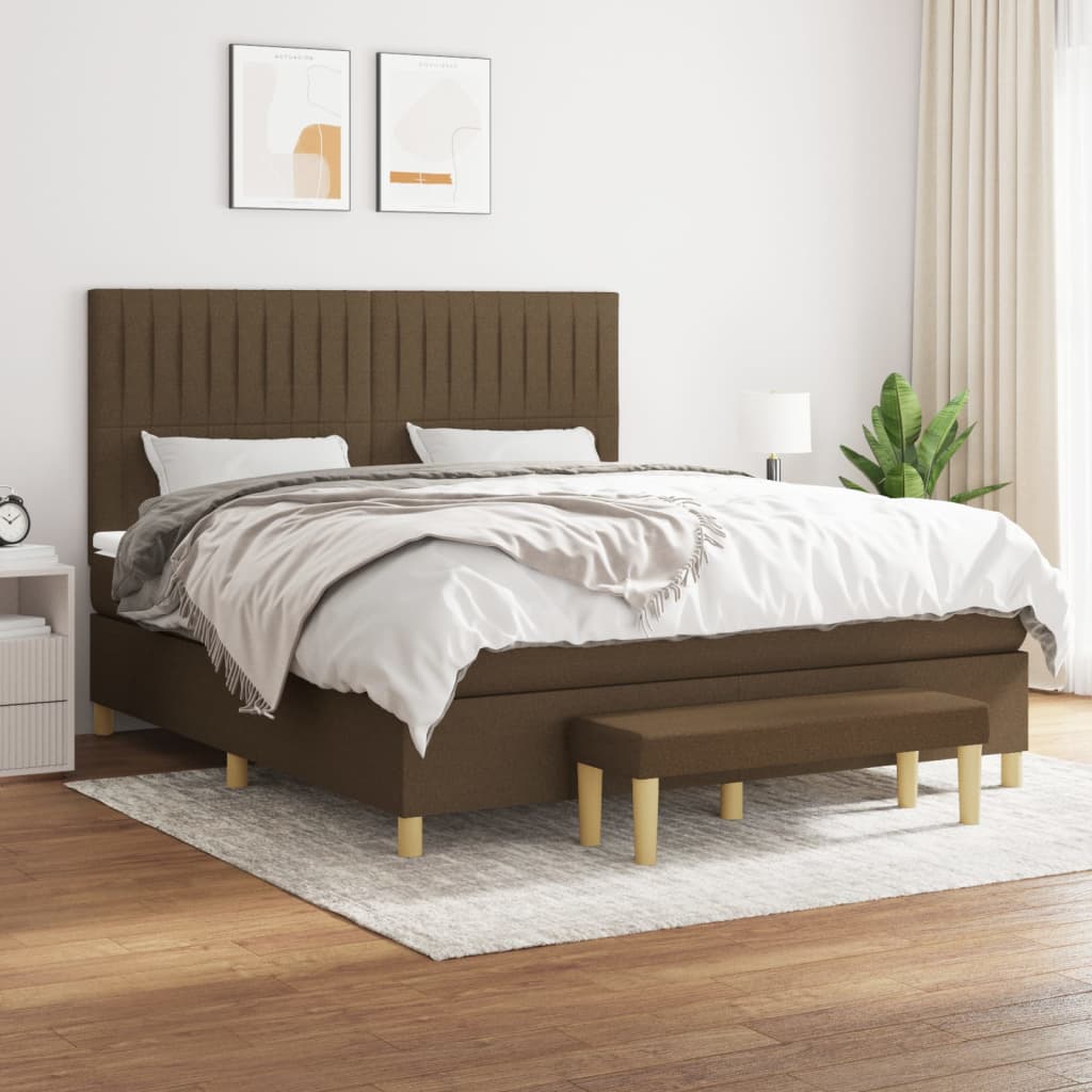 Boxspring met matras stof donkerbruin 180x200 cm – afbeelding 1