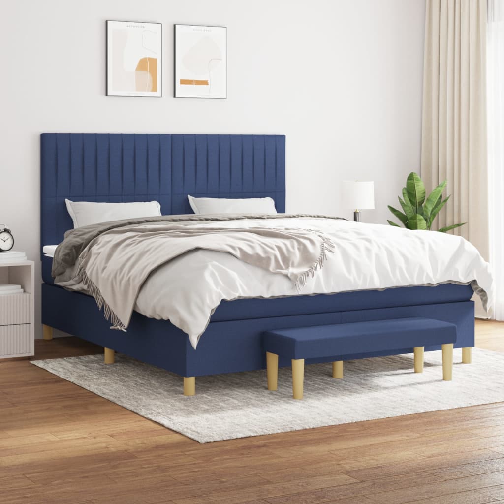 Boxspring met matras stof blauw 180x200 cm – afbeelding 1