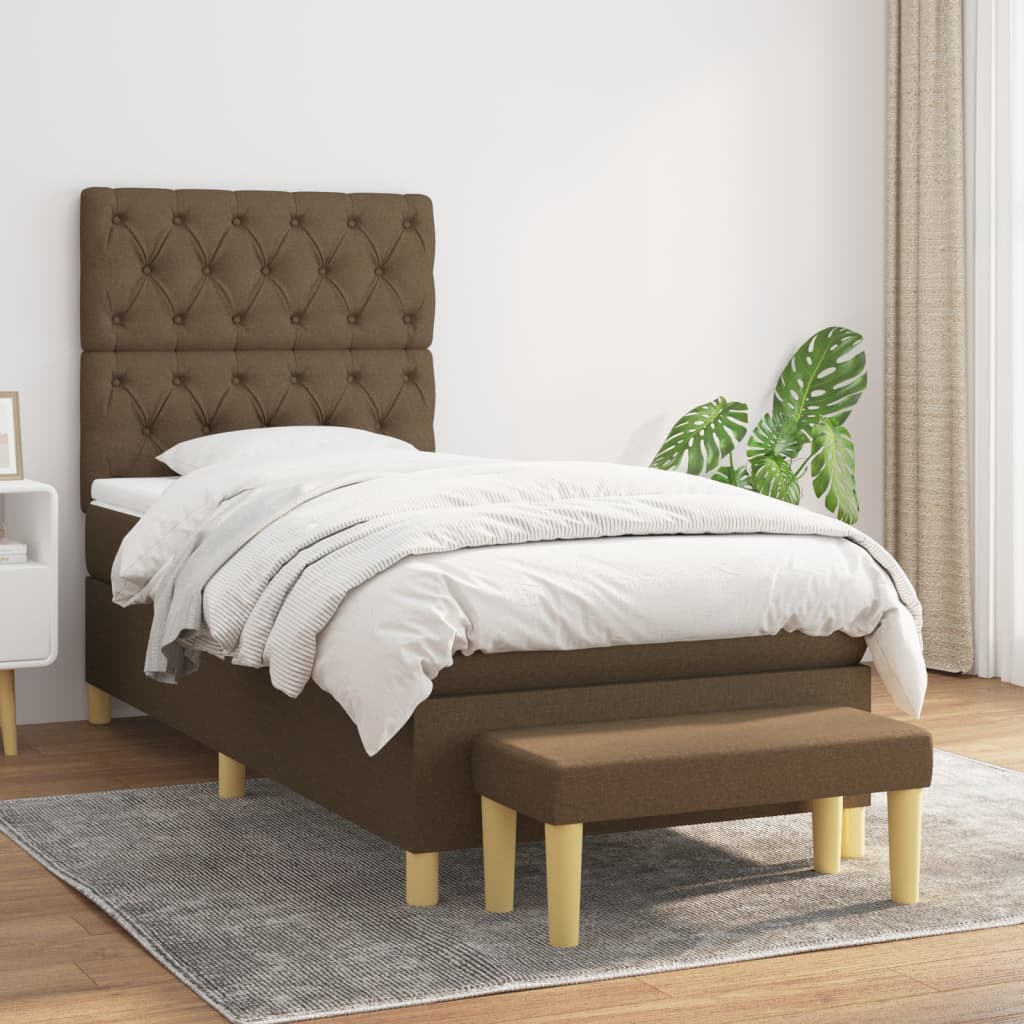 Boxspring met matras stof donkerbruin 80x200 cm – afbeelding 1