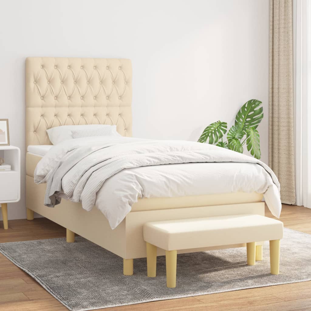 Boxspring met matras stof crèmekleurig 90x190 cm – afbeelding 1
