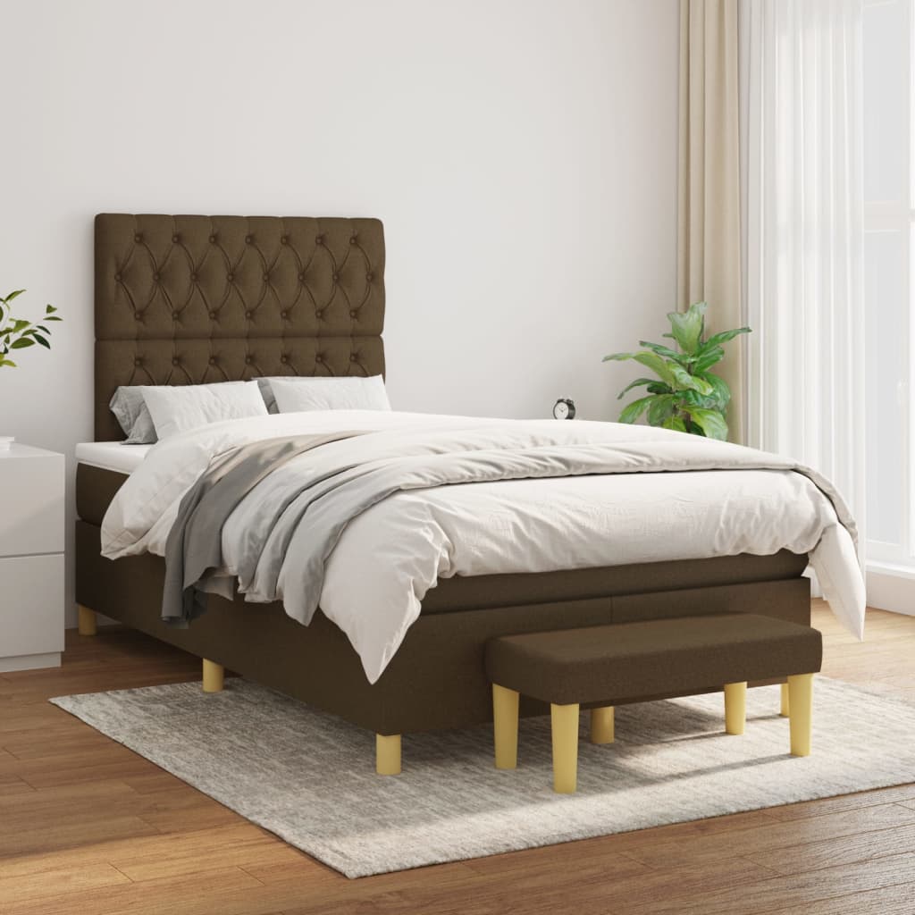 Boxspring met matras stof donkerbruin 120x200 cm – afbeelding 1