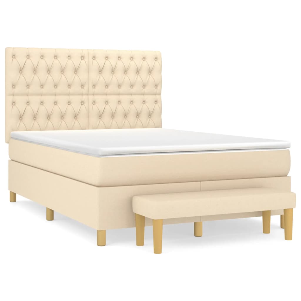 Boxspring met matras stof crèmekleurig 140x190 cm – afbeelding 2