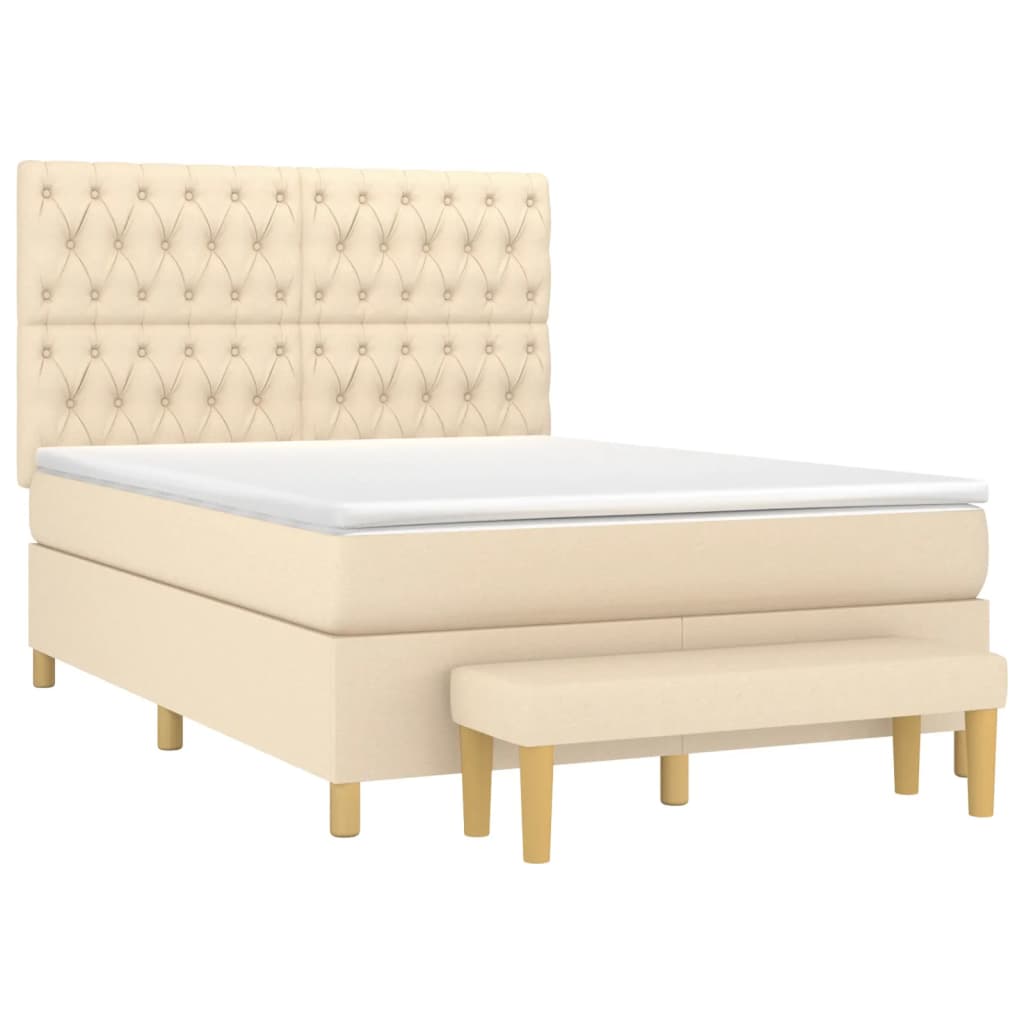 Boxspring met matras stof crèmekleurig 140x190 cm – afbeelding 3