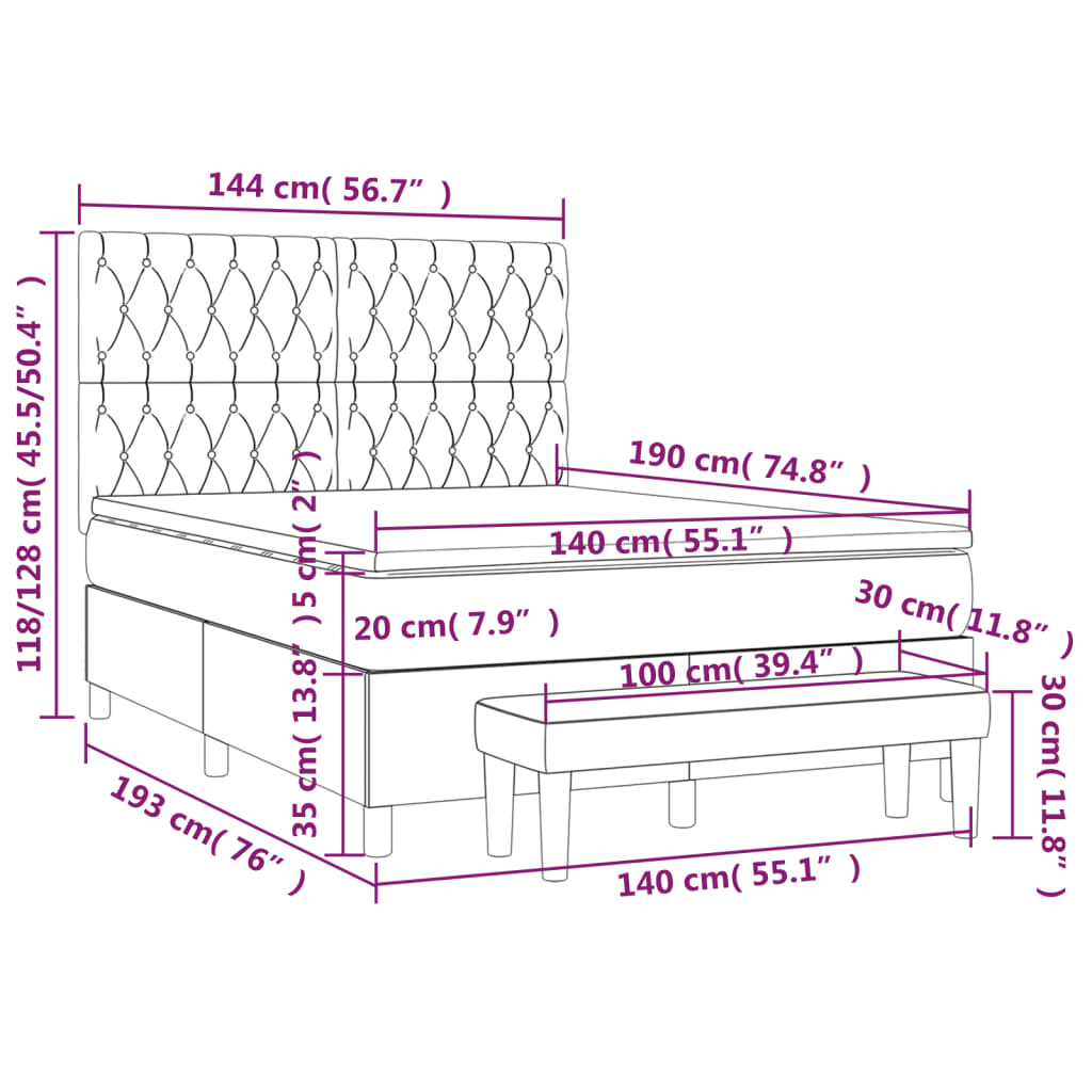 Boxspring met matras stof crèmekleurig 140x190 cm – afbeelding 8