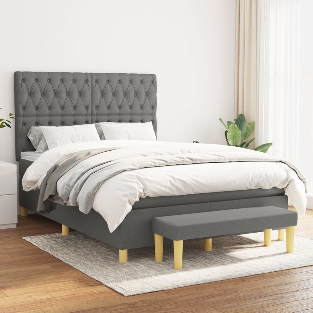 Boxspring met matras stof donkergrijs 140x200 cm – afbeelding 1