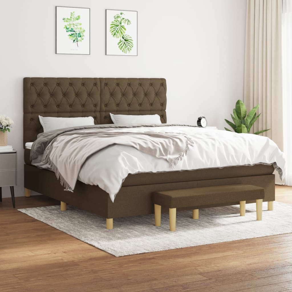 Boxspring met matras stof donkerbruin 160x200 cm – afbeelding 1