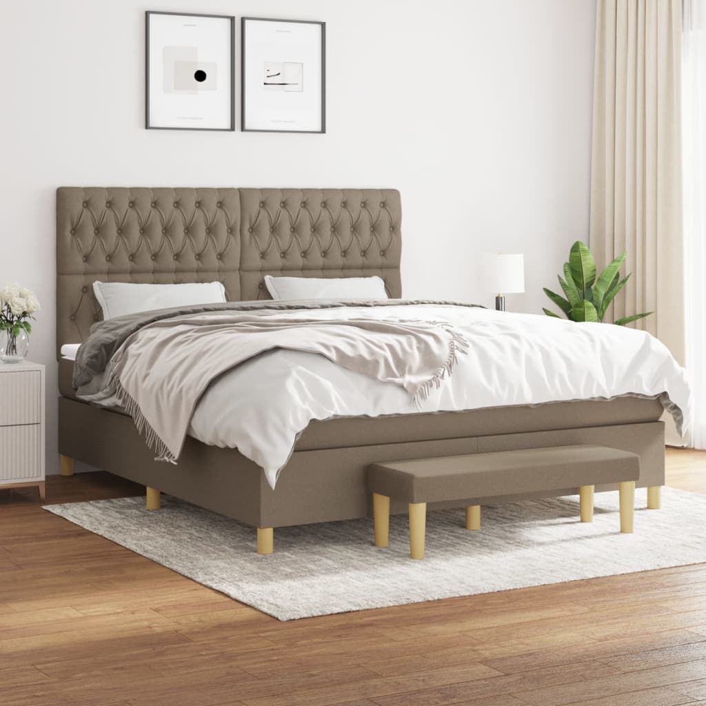 Boxspring met matras stof taupe 180x200 cm – afbeelding 1