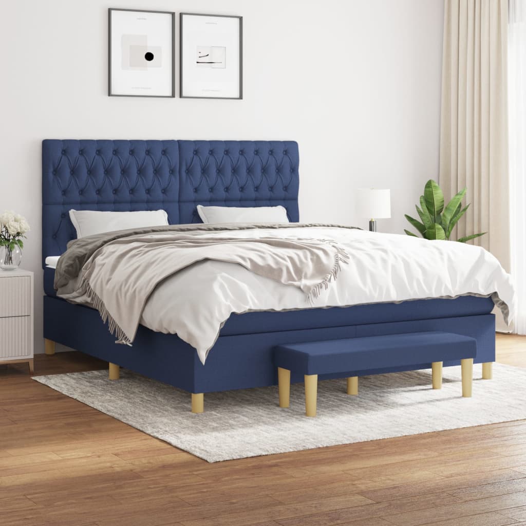 Boxspring met matras stof blauw 180x200 cm – afbeelding 1
