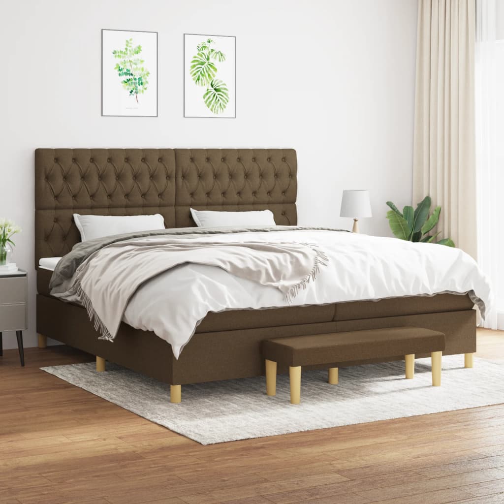 Boxspring met matras stof donkerbruin 200x200 cm – afbeelding 1