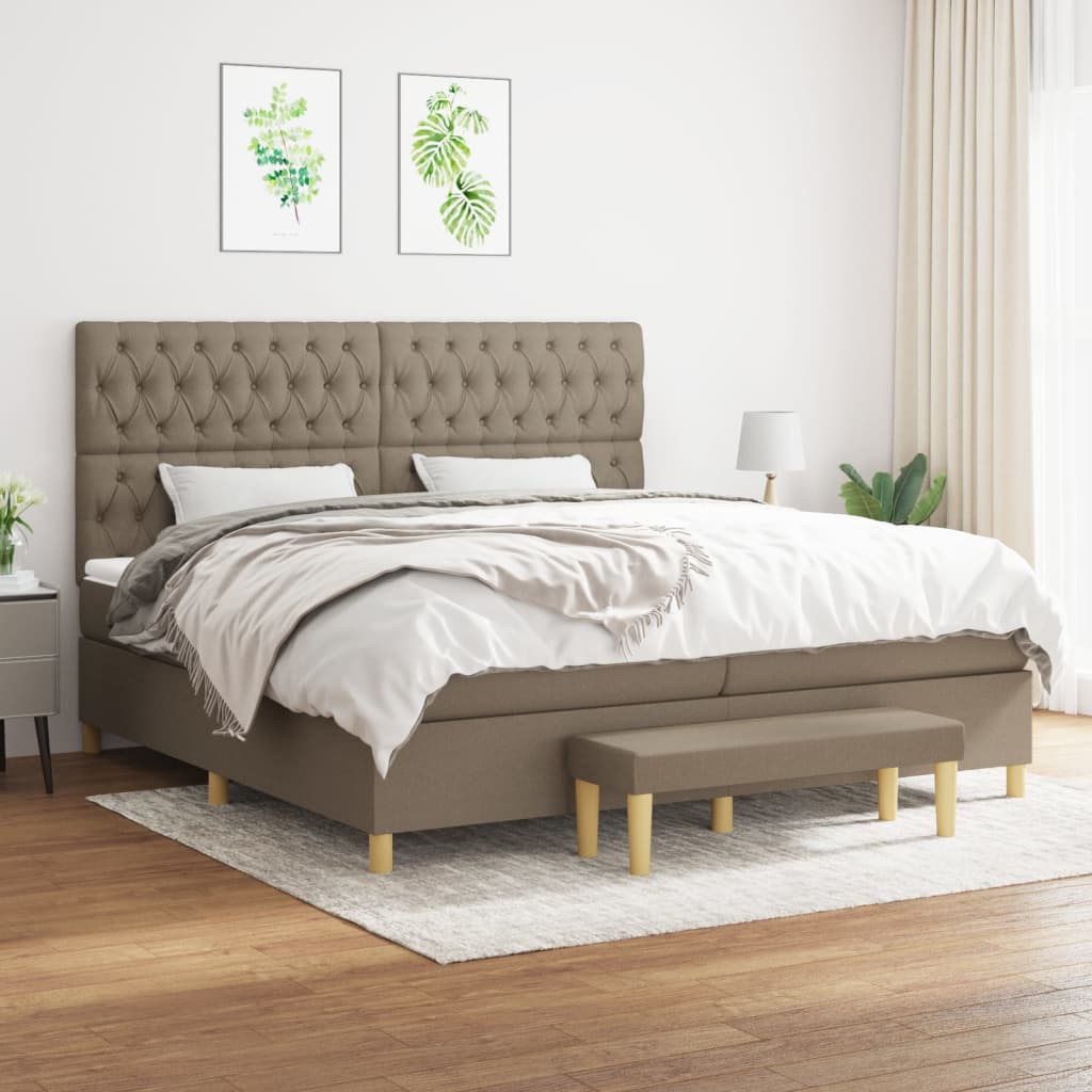 Boxspring met matras stof taupe 200x200 cm – afbeelding 1