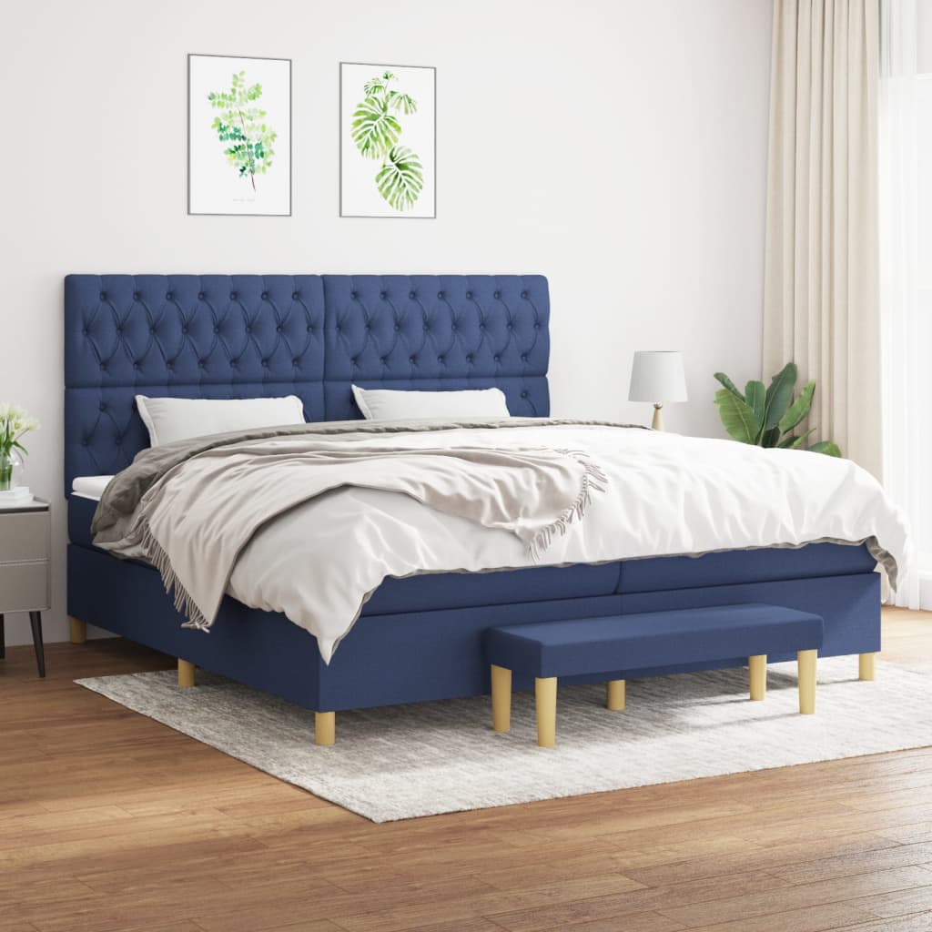 Boxspring met matras stof blauw 200x200 cm – afbeelding 1