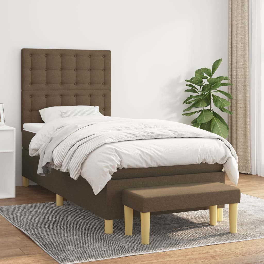 Boxspring met matras stof donkerbruin 80x200 cm – afbeelding 1