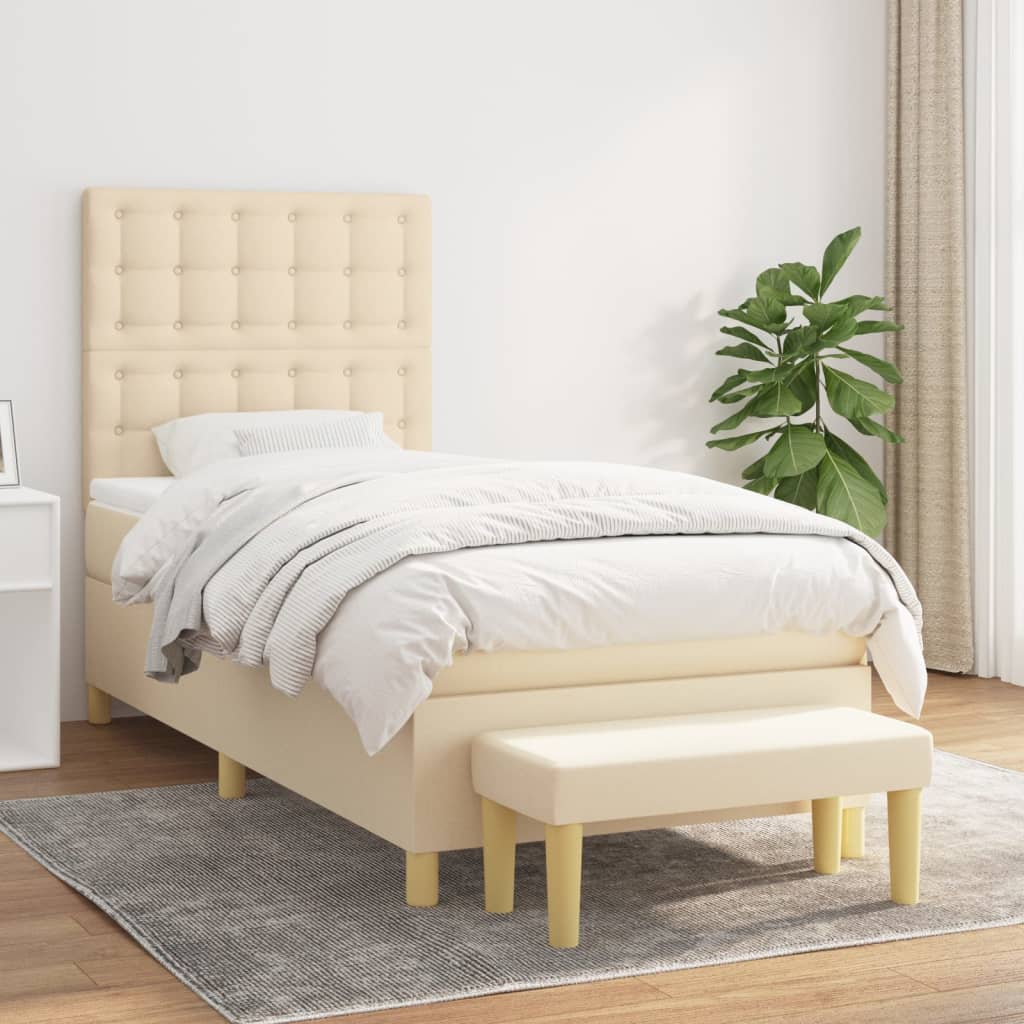 Boxspring met matras stof crèmekleurig 90x200 cm – afbeelding 1