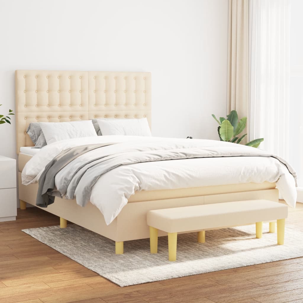 Boxspring met matras stof crèmekleurig 140x190 cm – afbeelding 1