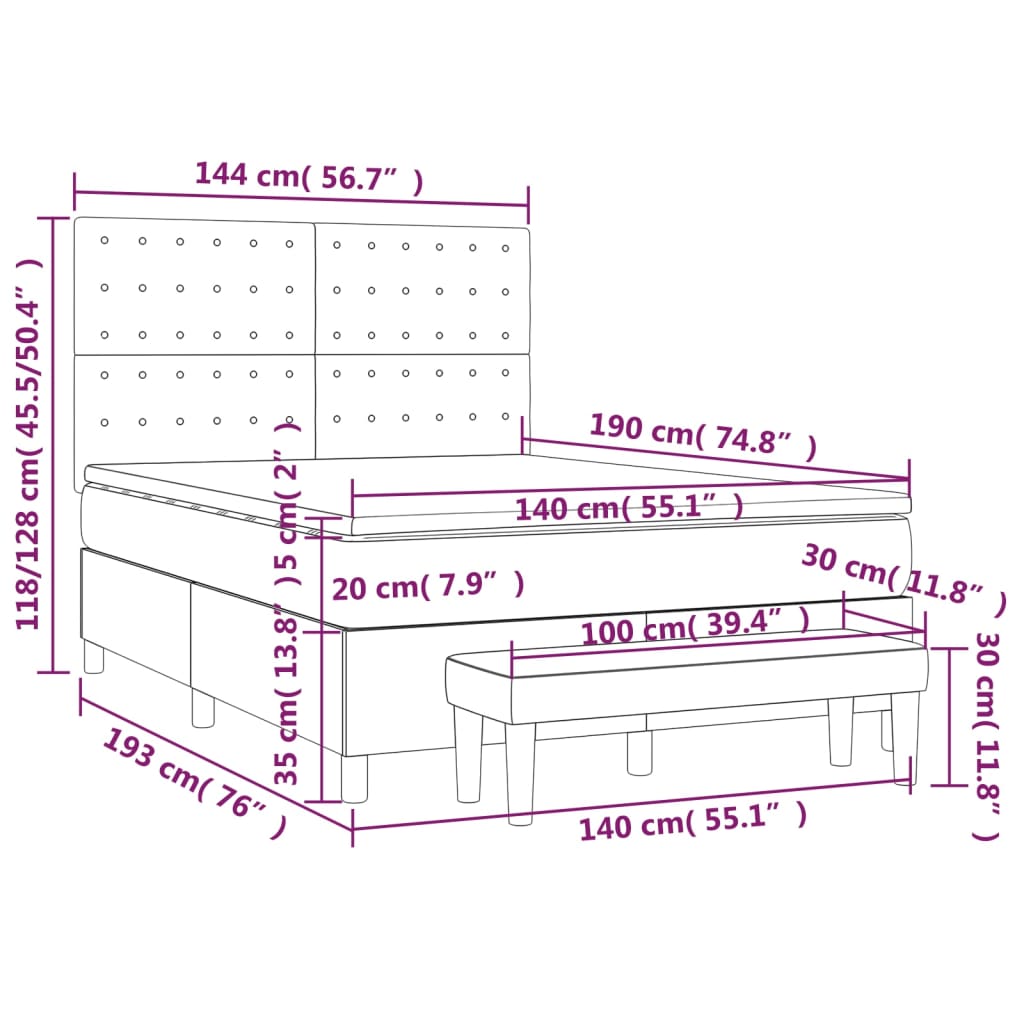 Boxspring met matras stof crèmekleurig 140x190 cm – afbeelding 8
