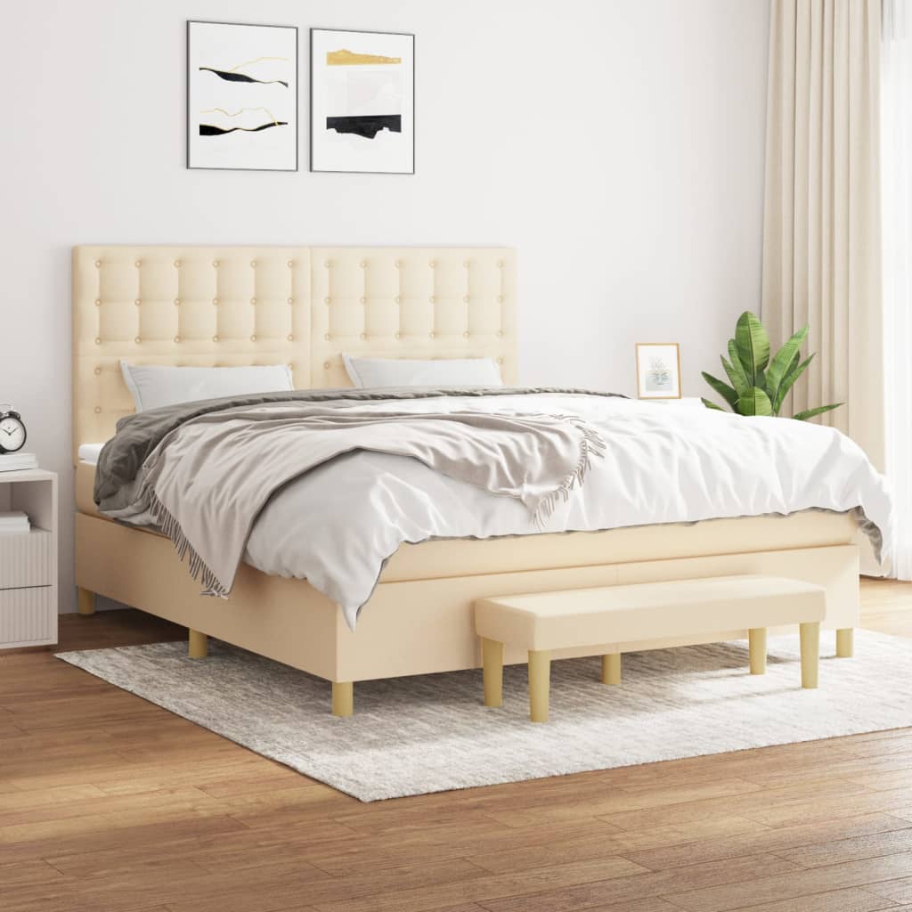 Boxspring met matras stof crèmekleurig 160x200 cm – afbeelding 1
